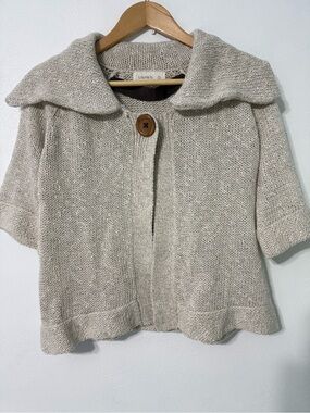Laurie b. Anthropologie taupe Short-Sleeve Knit Cardigan linen cotton blend